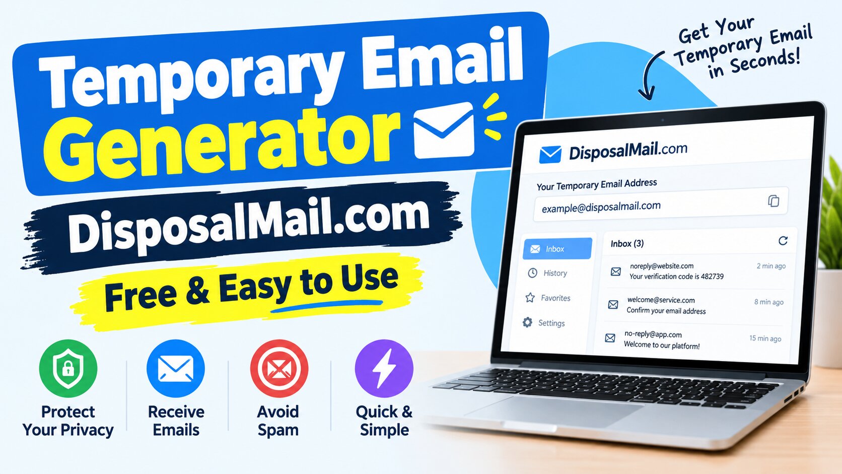 Temporary Email Generator | DisposalMail.com 📧 Free & Easy to Use